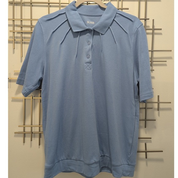 Blair Tops - Blair Short Sleeve Butter Soft Polo Shirt‎ Light Blue Pin Tuck Women's Size L